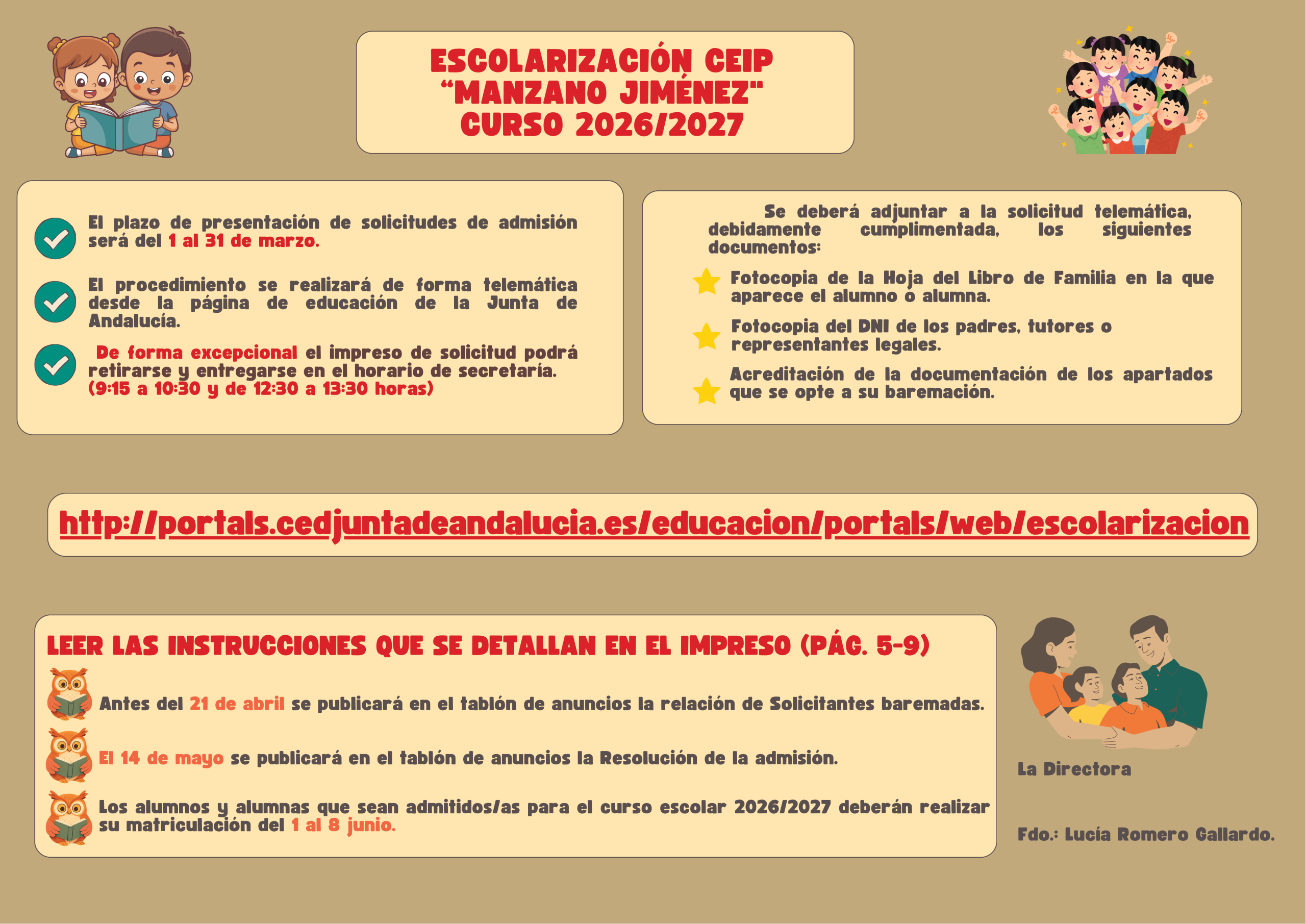 ESCOLARIZACION CEIP MANZANO JIMENEZ CURSO 20252026