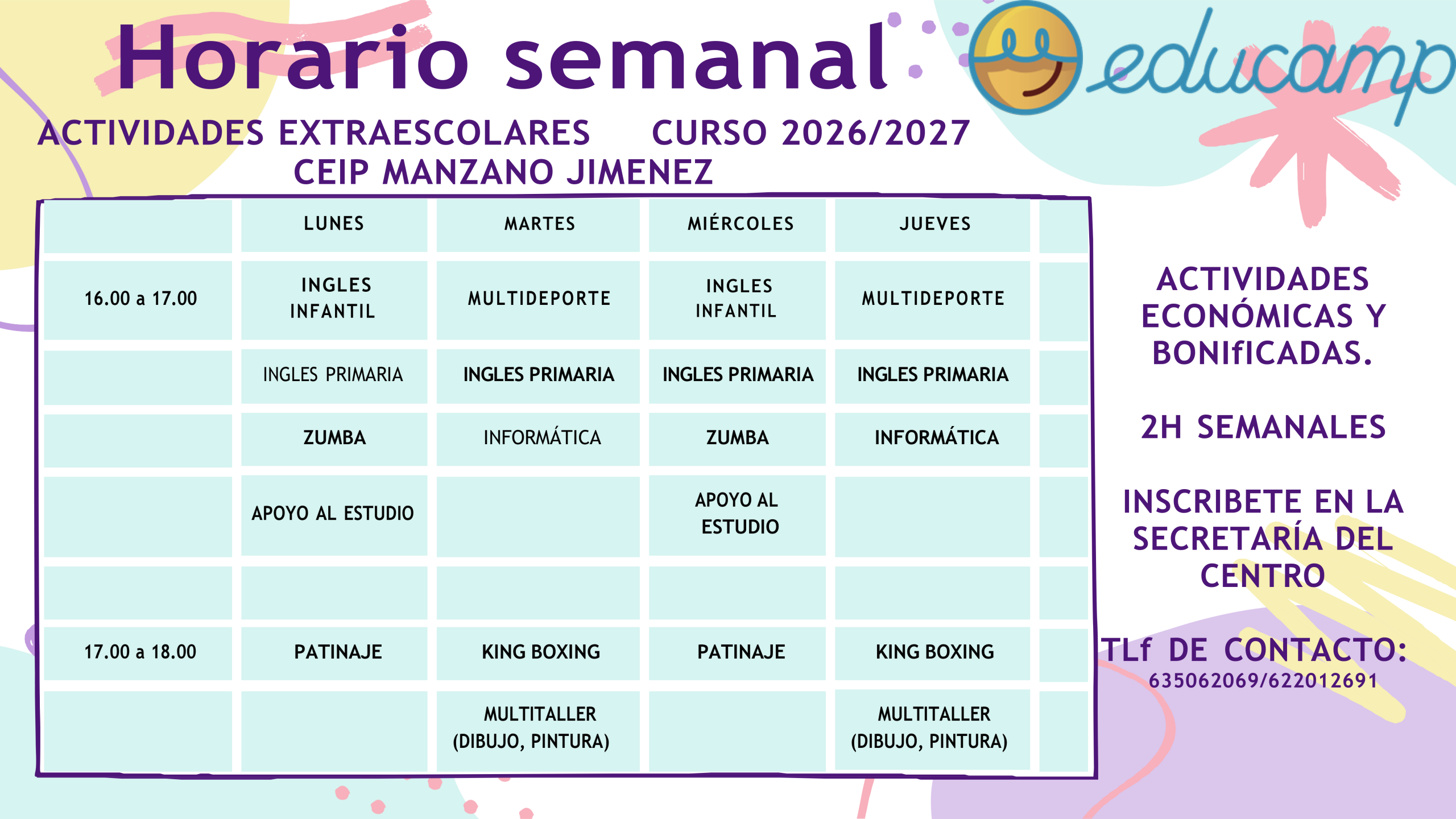 HORARIO ACTIVIDADES EXTRAESCOLARES 2026-2027